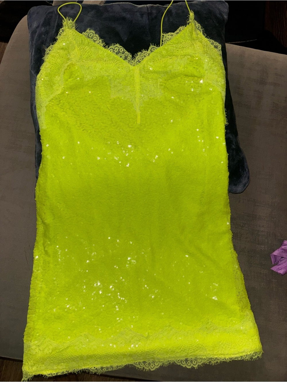 Fashion Nova Neon Lime Sequin Lace Slip Dress